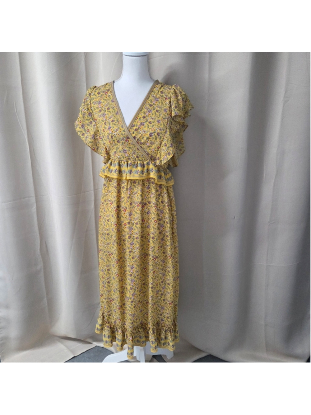 Max Studio Yellow Floral Midi Dress Size S